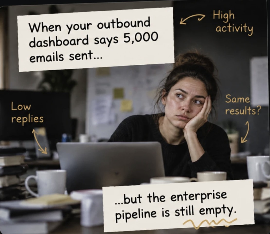 When your outbound dashboard says 5,000 emails sent, but the enterprise pipeline is still empty
